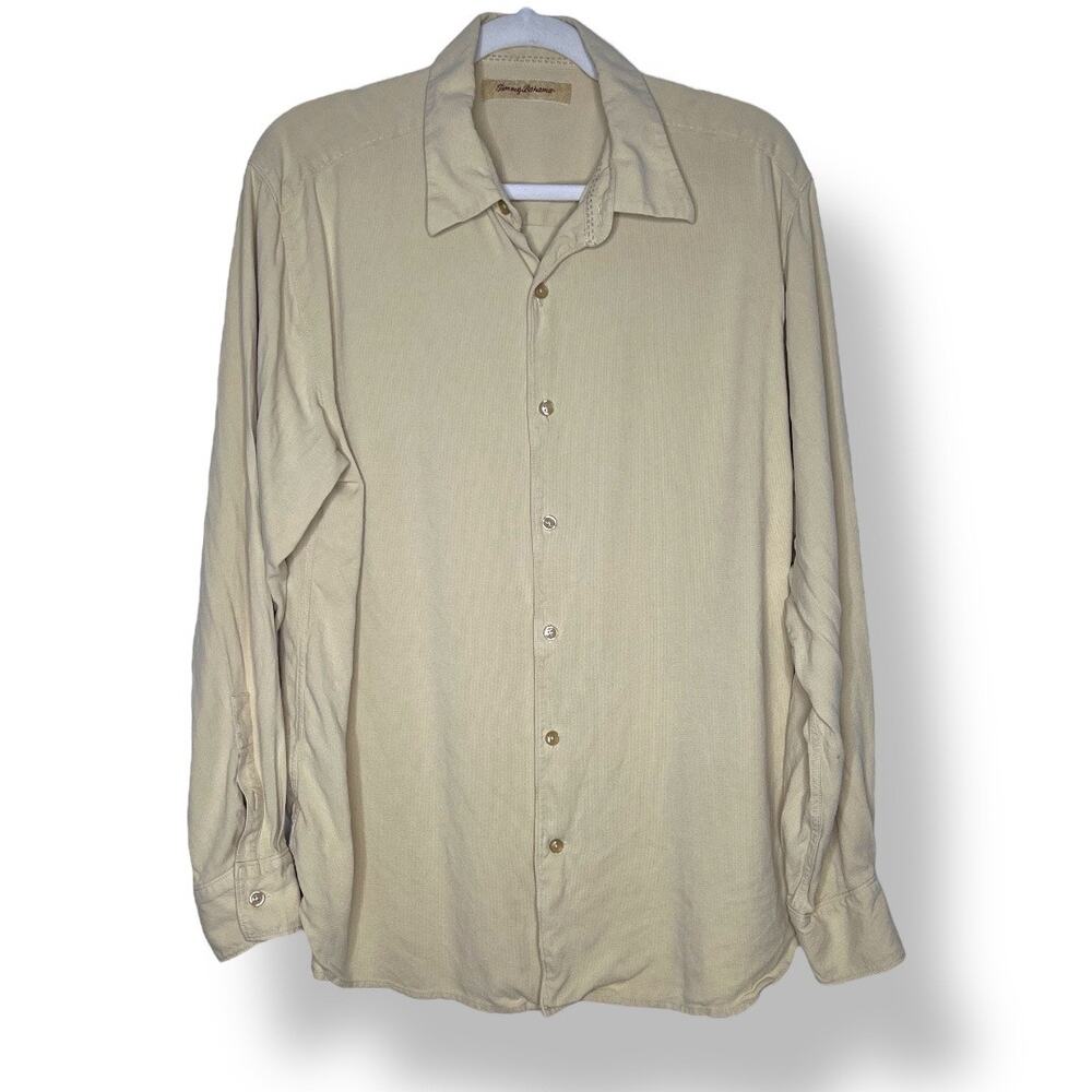 Men's Tommy Bahama 100% Silk Tan Button Shirt Large